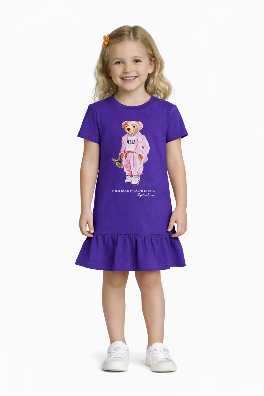 Girls Polo Bear Flared Top - Purple