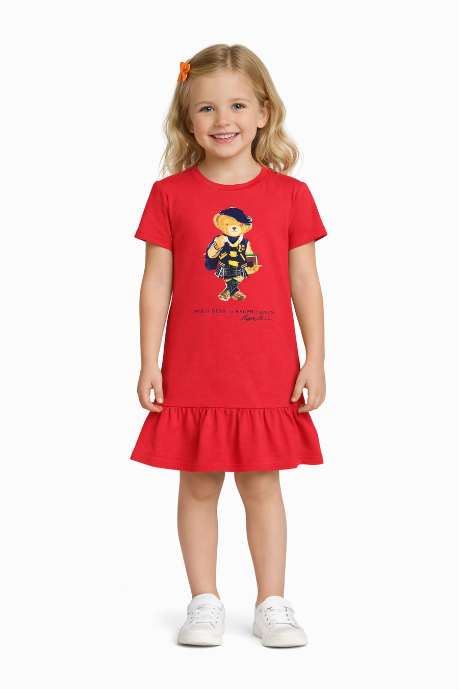 Girls Polo Bear Flared Top -Pink