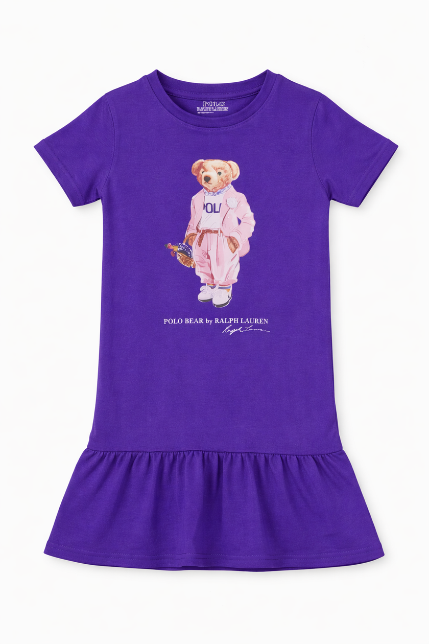 Girls Polo Bear Flared Top - Purple