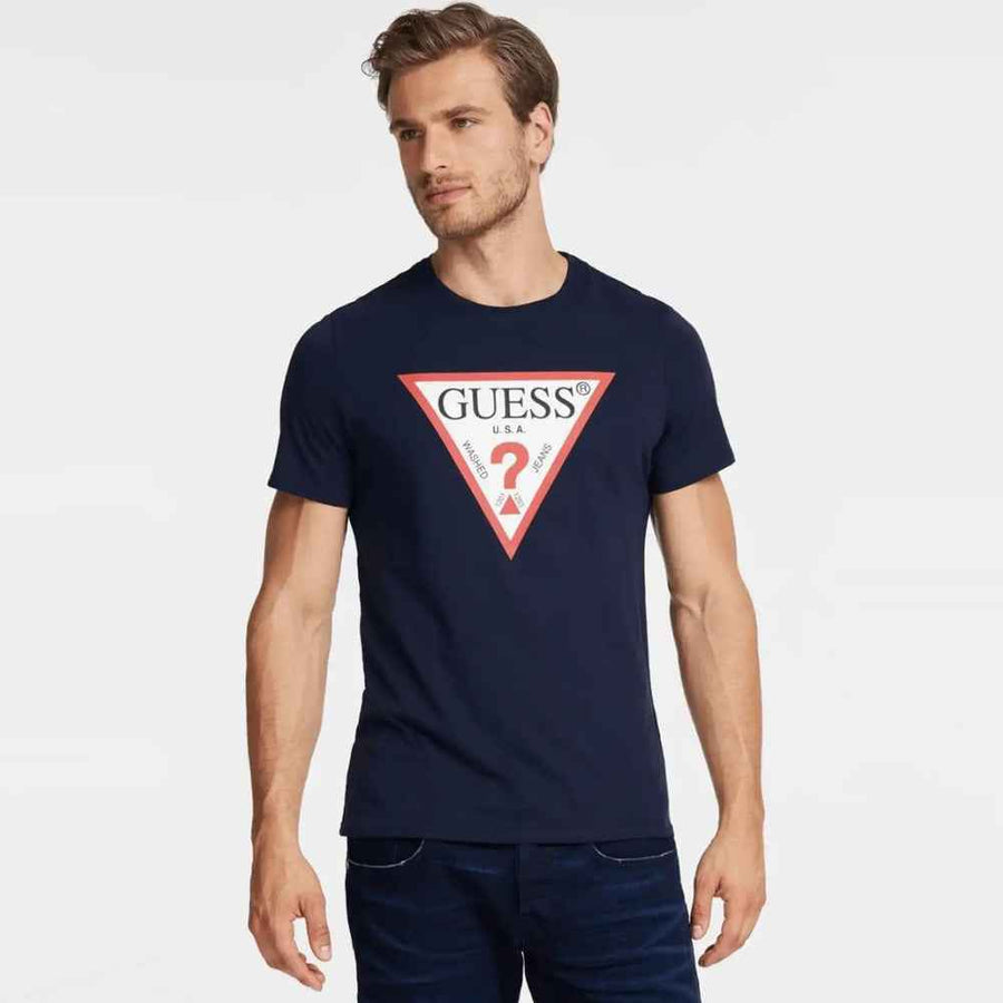 تي شيرت Guess Triangle Vintage Logo - أزرق داكن