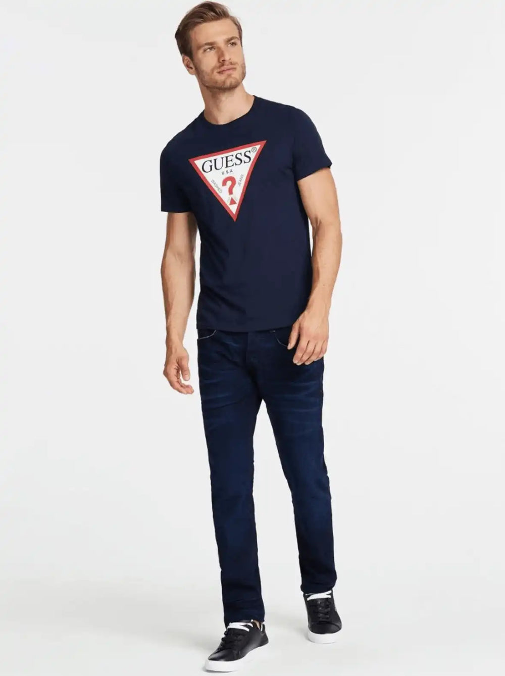Guess Triangle Vintage Logo Tee - Navy - Brand Store
