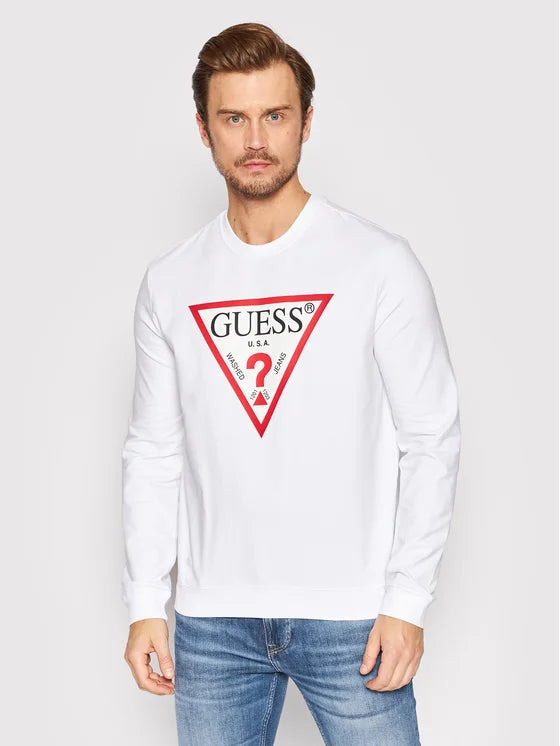 Guess Tri Logo Sweatshirt - White - Brand Store