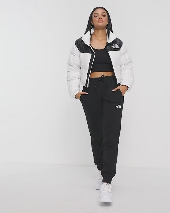 TNF Nuptse Cropped Down Womens Puffer Jacket - White/Black