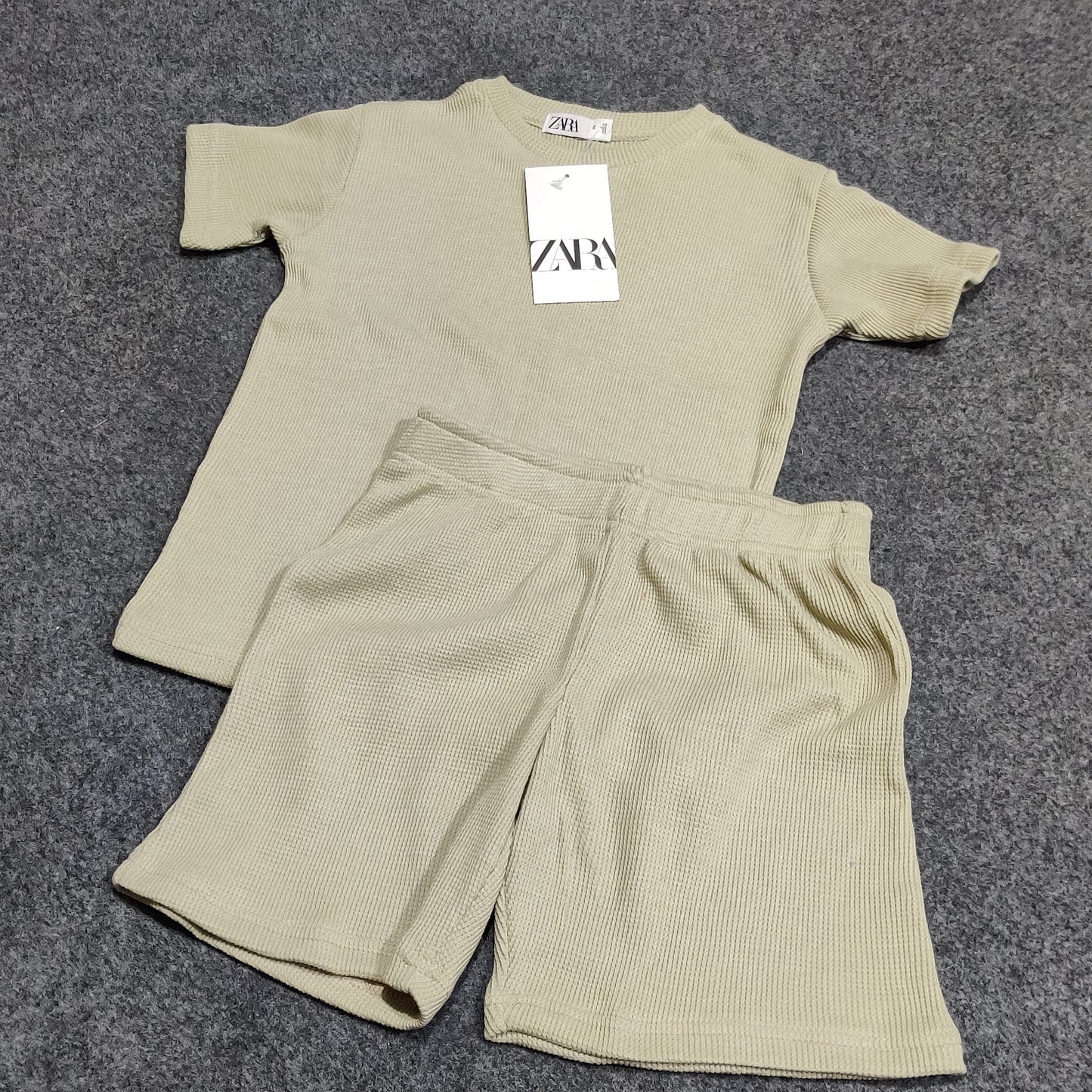 Zara Kids Waffle Knit Shorts-Tee Set - Pistachio Green