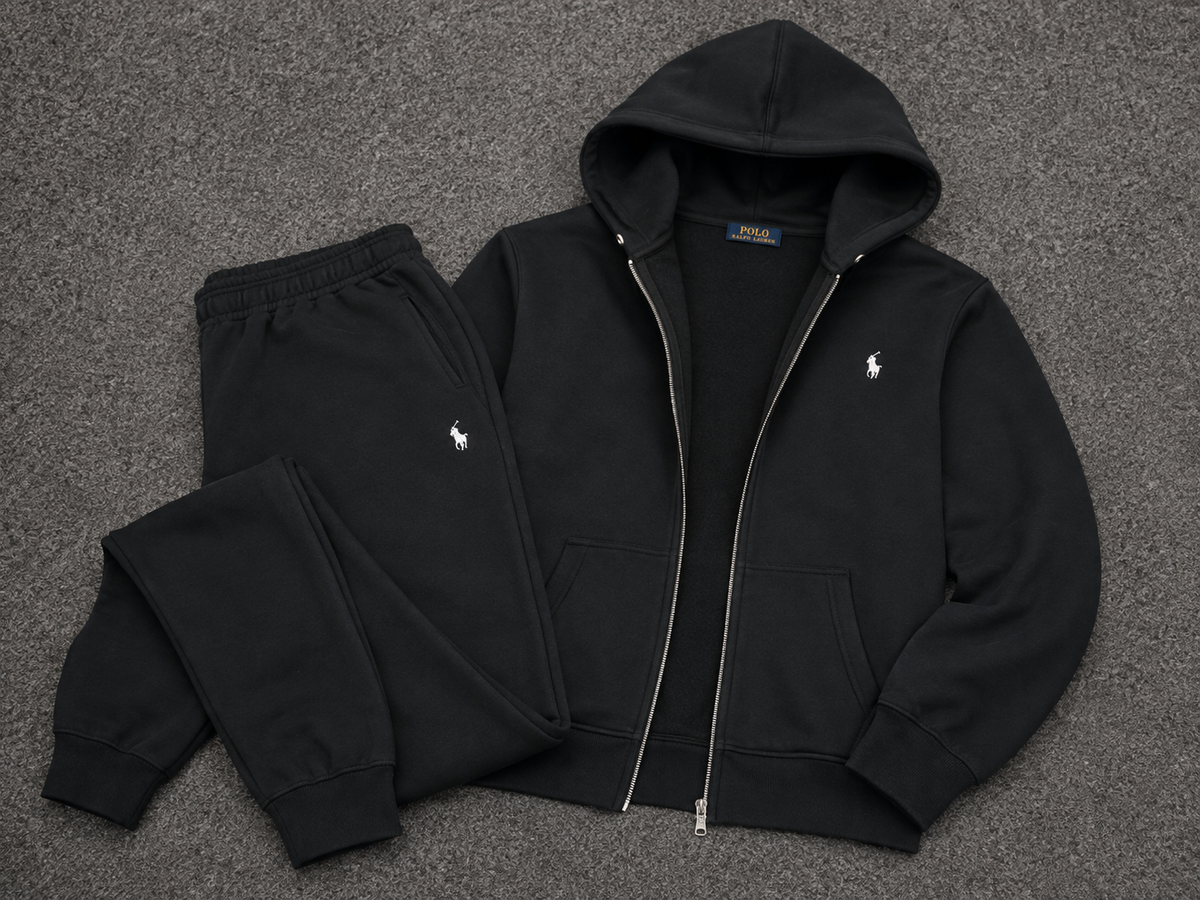 Polo Zipper Hood Tracksuit - Black