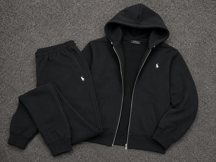 Polo Zipper Hood Tracksuit - Black