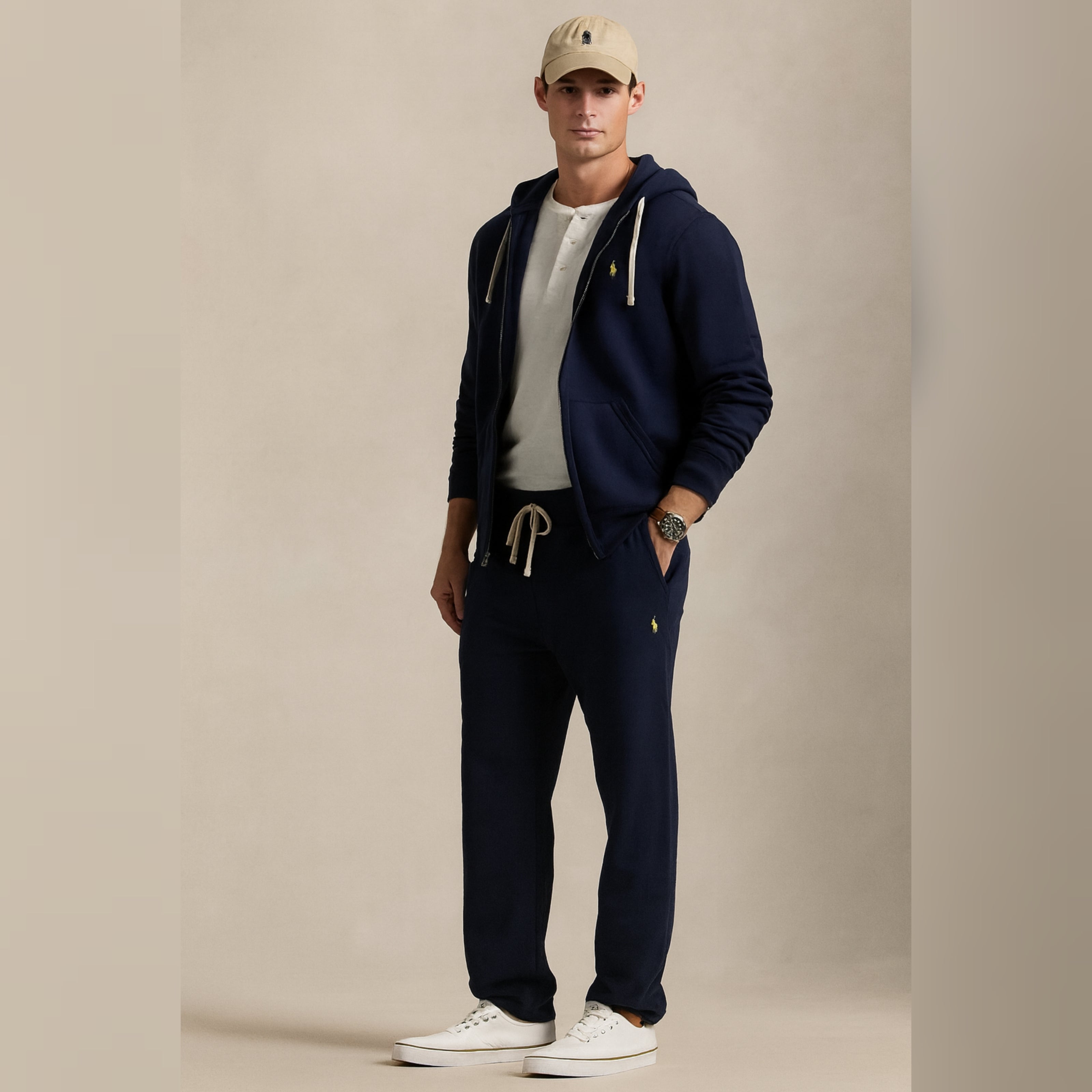 Polo Tracksuit With Zipper Hoodie - Navy