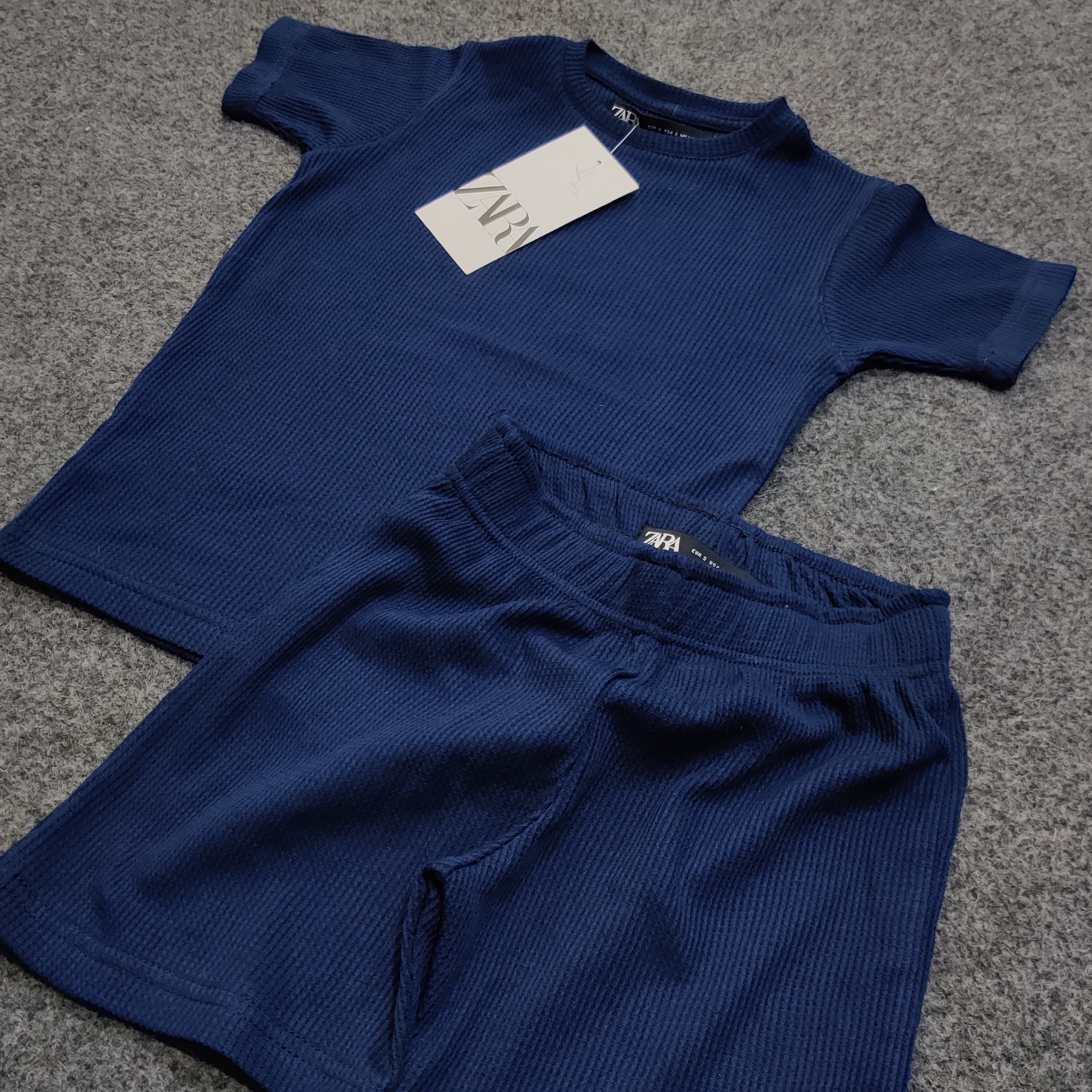 Zara Kids Waffle Knit Shorts-Tee Set - Navy - Brand Store