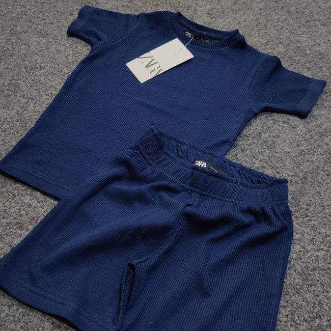 Zara Kids Waffle Knit Shorts-Tee Set - Navy - Brand Store