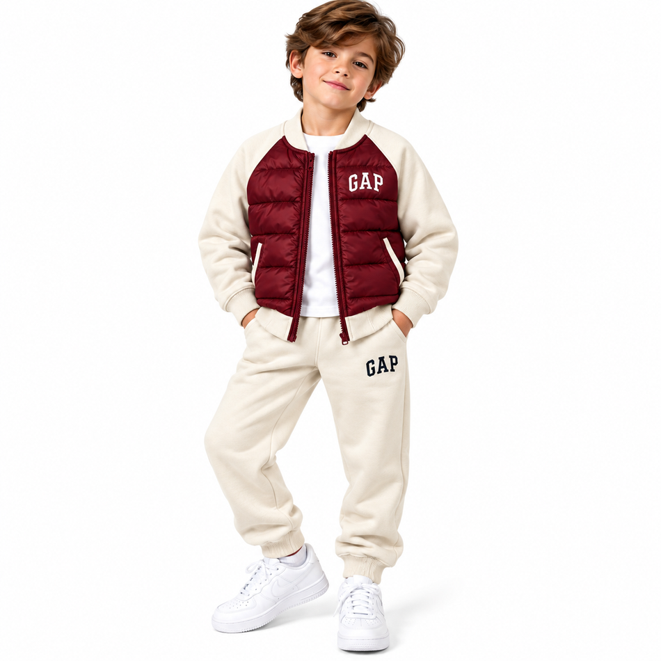 GAP Kids Hybrid Puffer Tracksuit Set – Burgendy/Biege