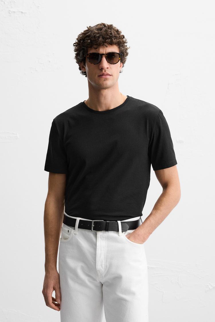 Zara Basic Cotton Tee - Black - Brand Store
