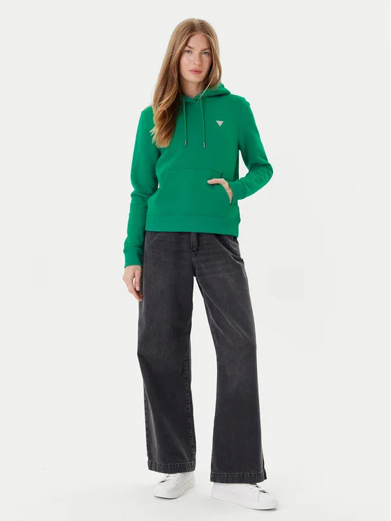 Guess Embroidered Triangle Logo Womens Pullover Hoodie - Forest Green