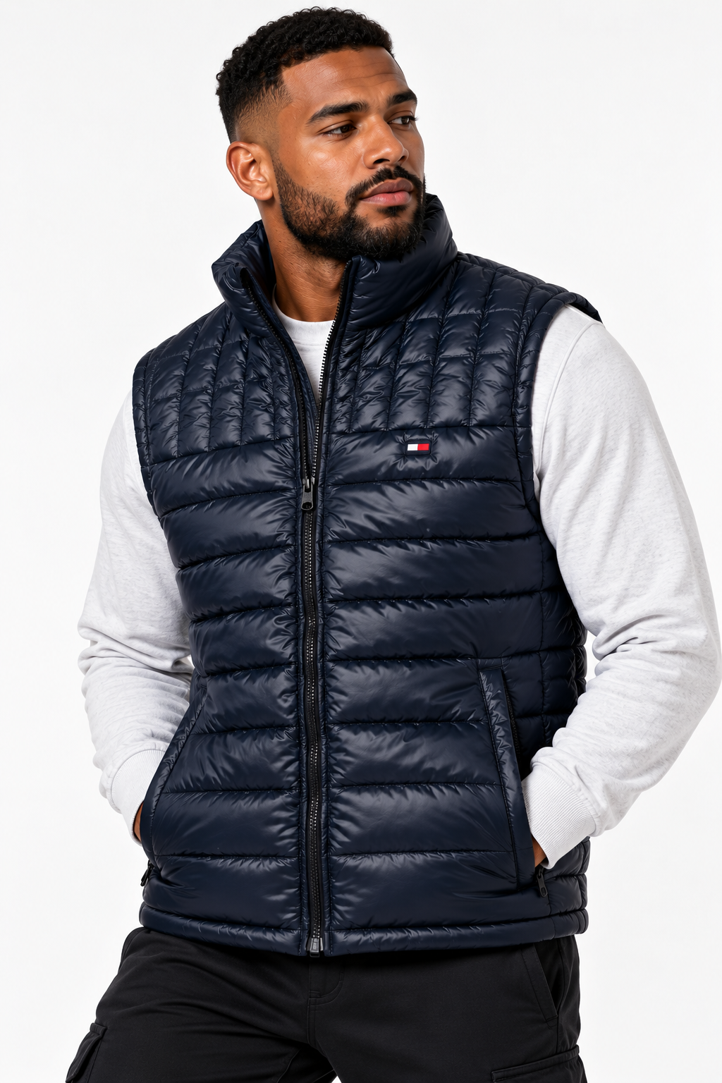 Tommy Sleeveless Puffer Vest - Navy Blue