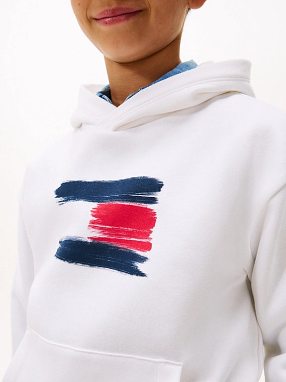 Tommy Hilfiger Flag Print Hoodie  - White