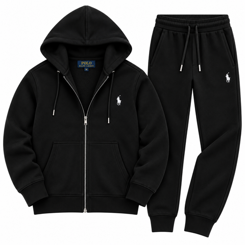 Polo Zipper Hood Tracksuit - Black