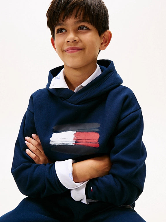 Tommy Hilfiger Flag Print Hoodie  - Navy Blue