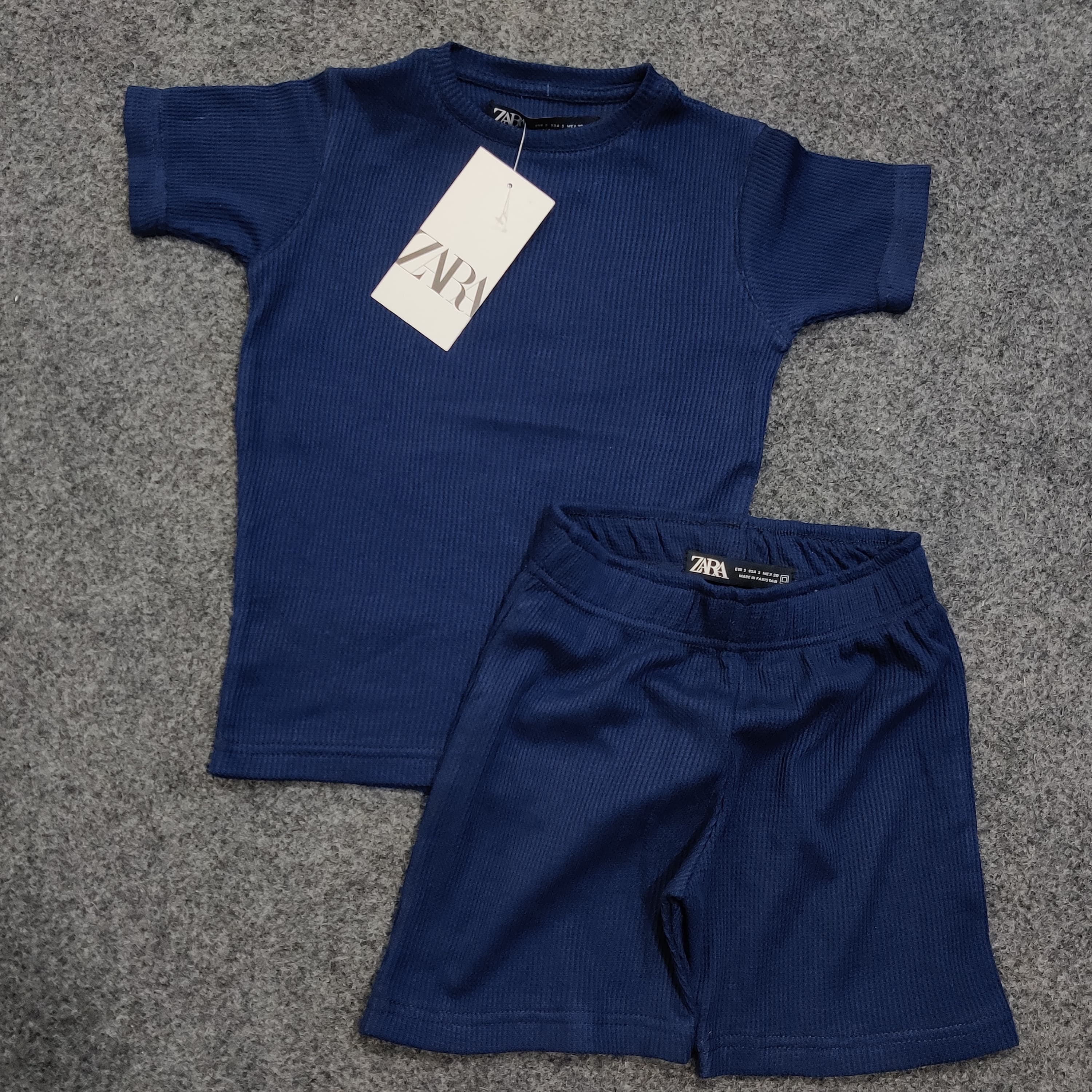 Zara Kids Waffle Knit Shorts-Tee Set - Navy - Brand Store