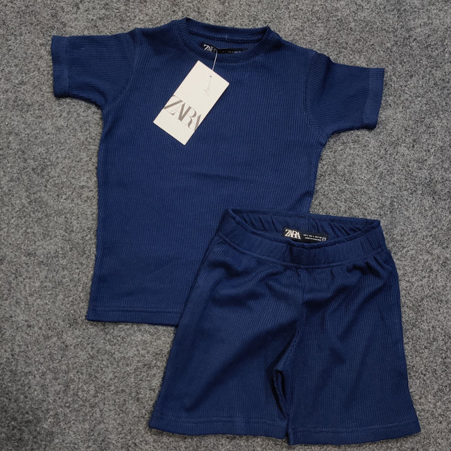 Zara Kids Waffle Knit Shorts-Tee Set - Navy - Brand Store