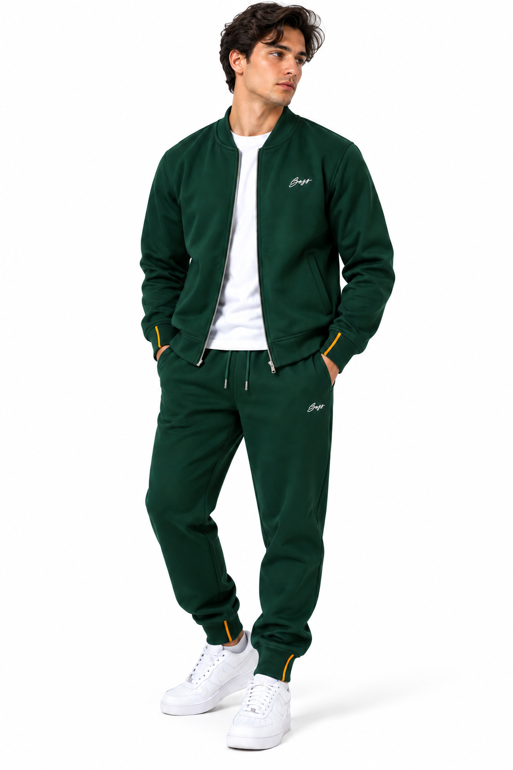 Boss French Terry Zip-Up Tracksuit – Forest Green