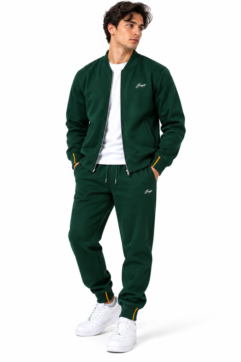 Boss French Terry Zip-Up Tracksuit – Forest Green