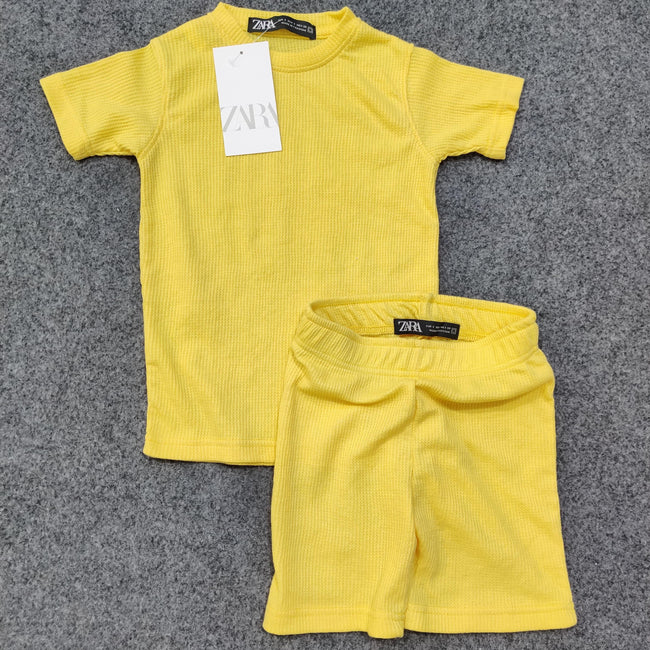 Zara Kids Waffle Knit Shorts-Tee Set - Yellow - Brand Store