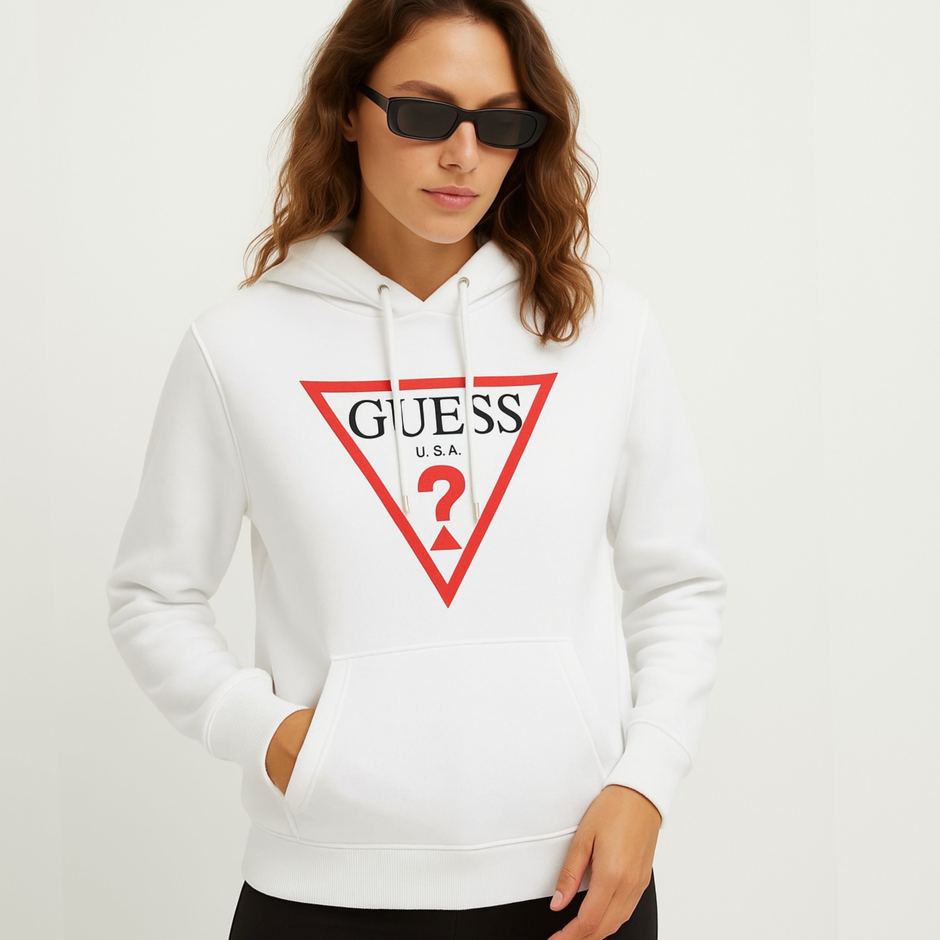 Guess Triangle Logo Womens Pullover- White