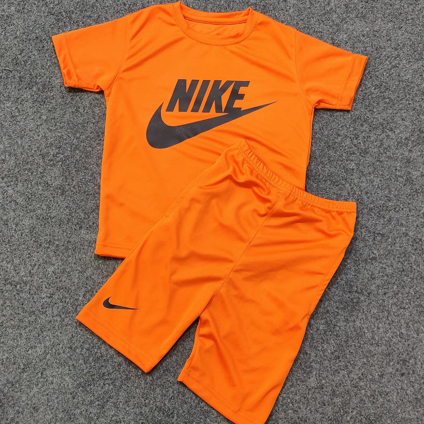 Nikee Center Logo Boys Short Tee Set - Orange - Brand Store