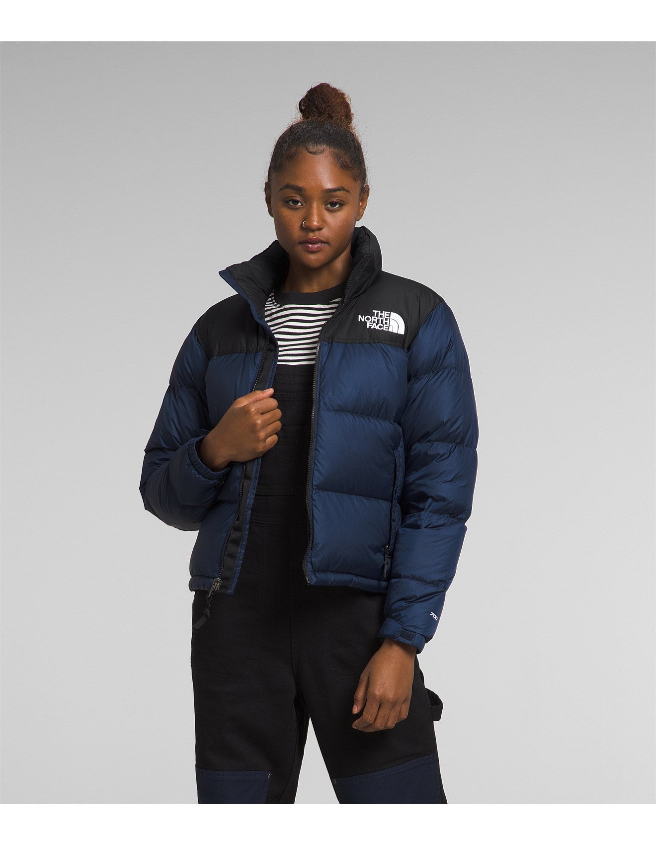 TNF Nuptse Cropped Down Womens Puffer Jacket - Black/Navy