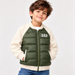 GAP Kids Hybrid Puffer Bomber Jacket - Olive/Cream