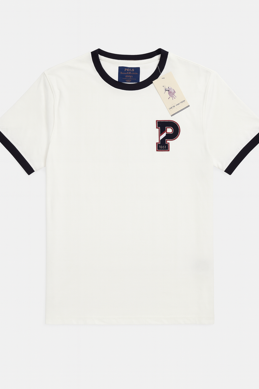 USPA Embroidered Logo Contrast Sleeves Tee - White