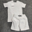 Zara Kids Waffle Knit Shorts-Tee Set - White - Brand Store