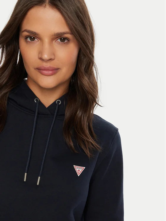 Guess Embroidered Triangle Logo Womens Pullover Hoodie - Navy Blue