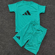 Ads Center Logo Boys Short Tee Set - Cyan - Brand Store
