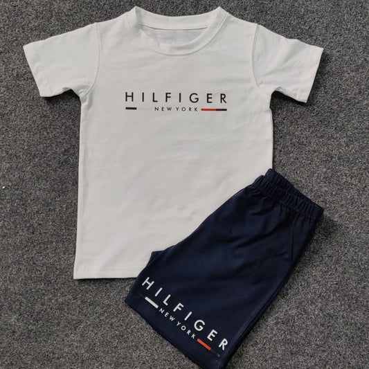 Kids Hilifiger Signature Short Set - White/Navy