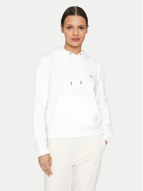 Guess Embroidered Triangle Logo Womens Pullover Hoodie - White