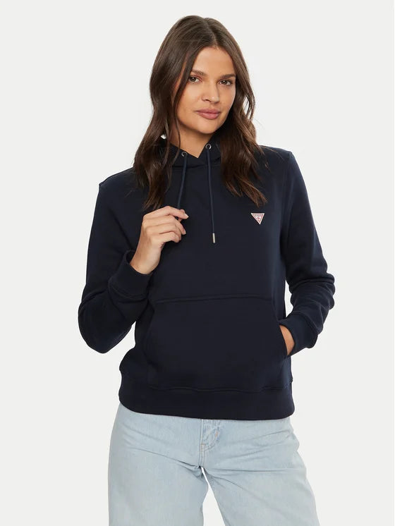 Guess Embroidered Triangle Logo Womens Pullover Hoodie - Navy Blue