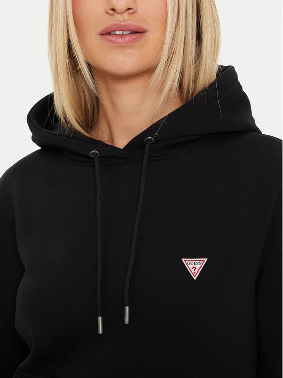 Guess Embroidered Triangle Logo Womens Pullover Hoodie - Black