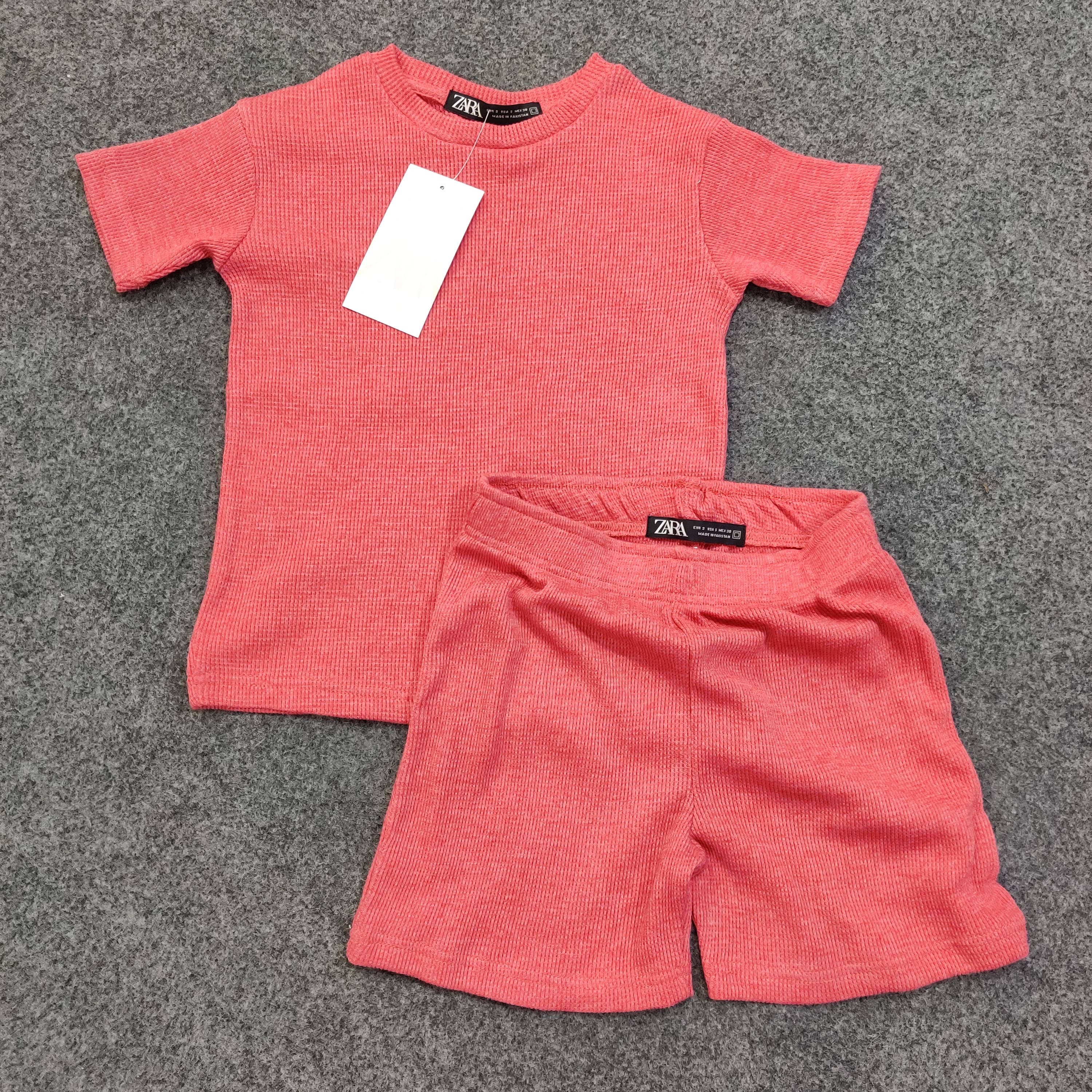 Zara Kids Waffle Knit Shorts-Tee Set - Pink - Brand Store