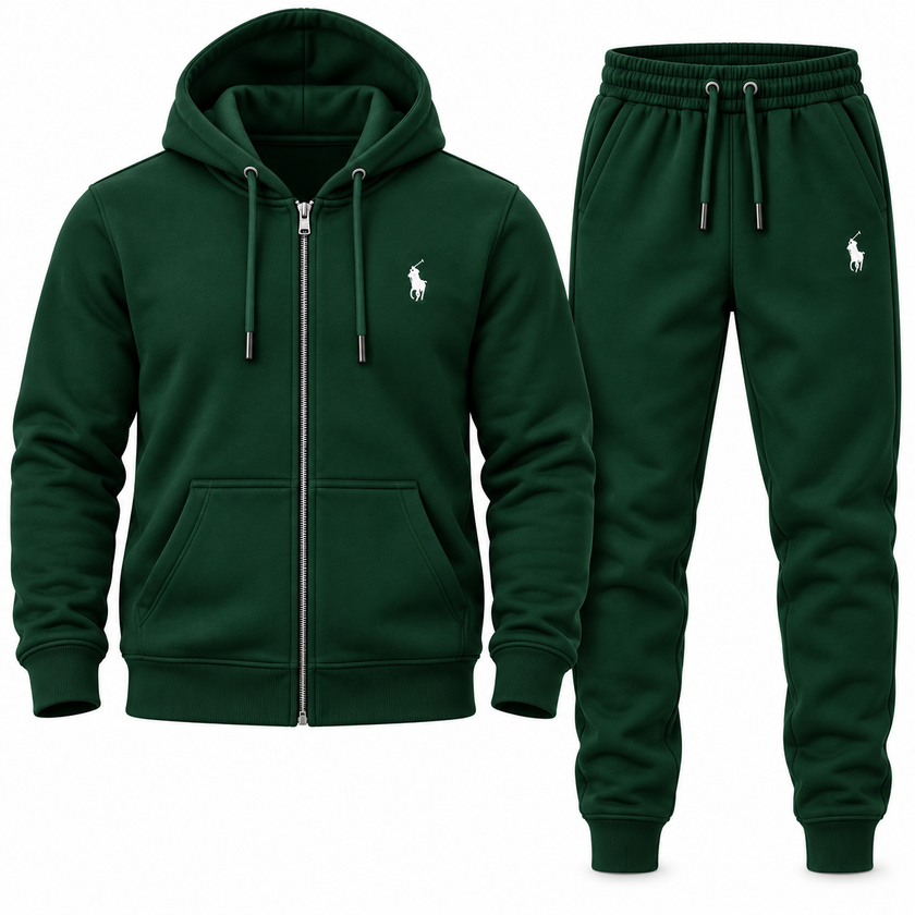 Polo Zipper Hood Tracksuit - Green