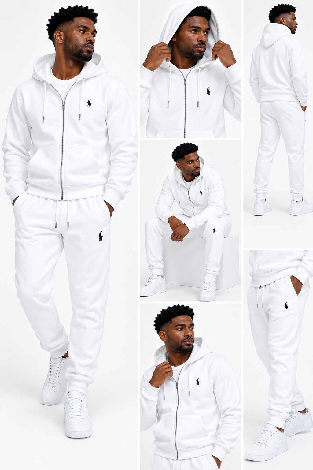 Polo Zipper Hood Tracksuit - White