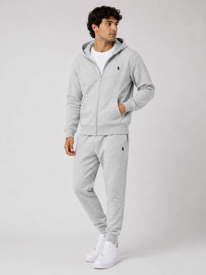 Polo Zipper Hood Tracksuit - Gray