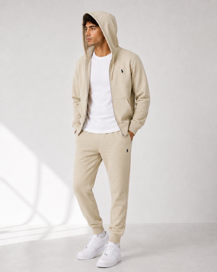 Polo Zipper Hood Tracksuit - Beige