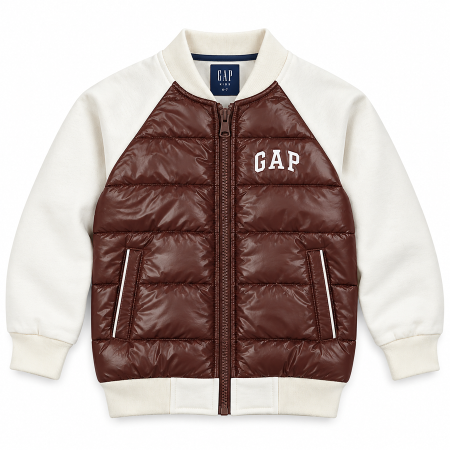 GAP Kids Hybrid Puffer Bomber Jacket - Brown/Cream