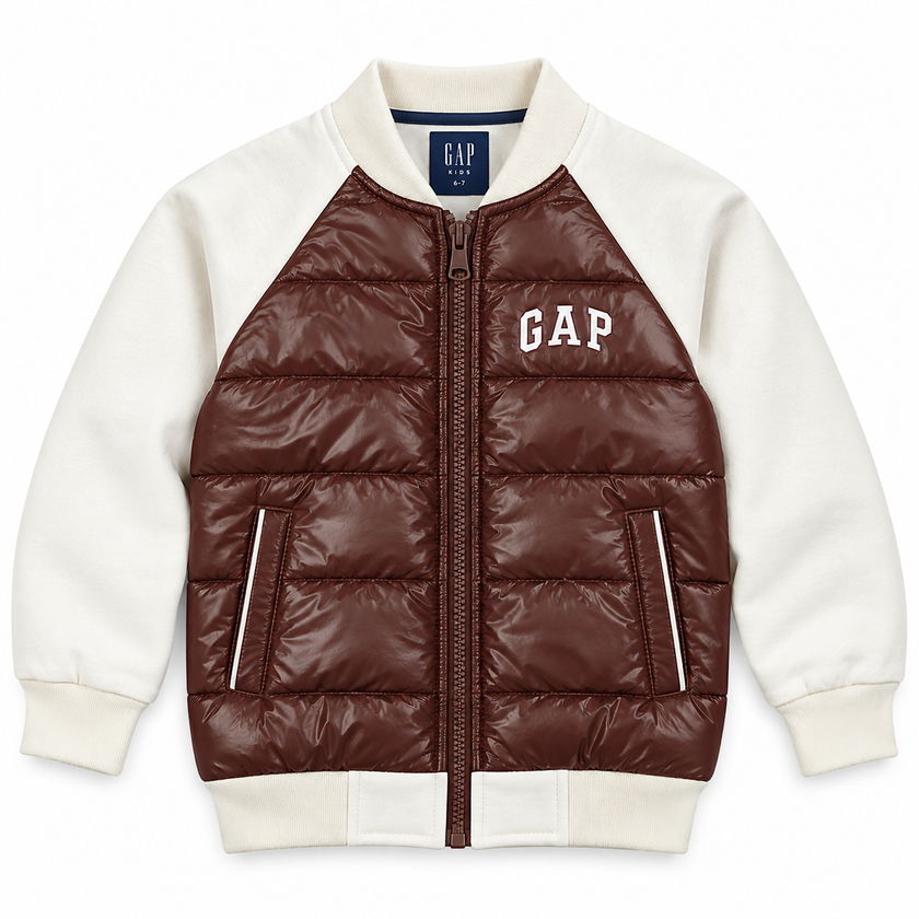 GAP Kids Hybrid Puffer Bomber Jacket - Brown/Cream