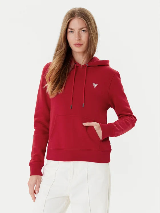 Guess Embroidered Triangle Logo Womens Pullover Hoodie - Red