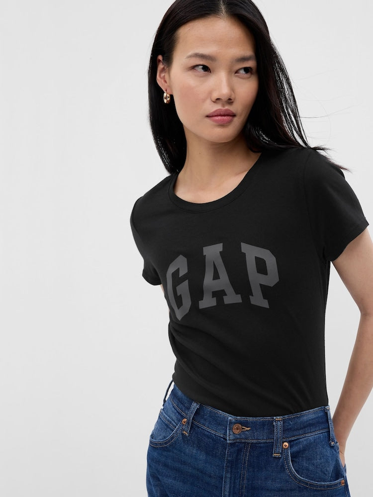 تي شيرت Gap Mid Shiny Logo - أسود