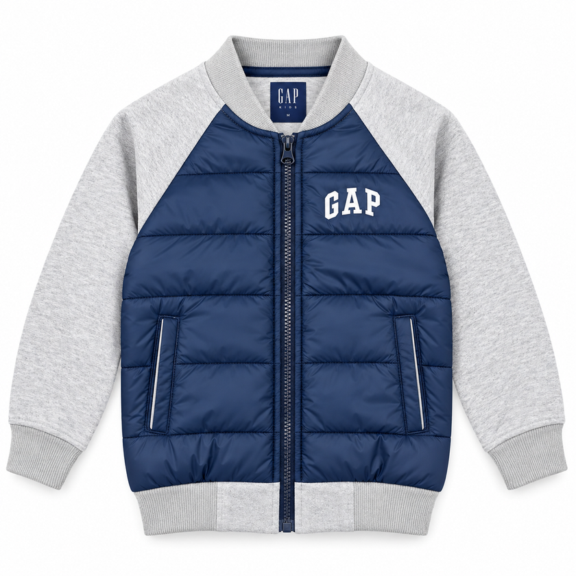 GAP Kids Hybrid Puffer Bomber Jacket - Navy/Gray