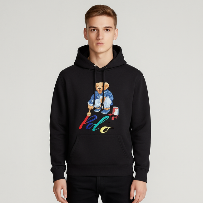 Polo Bear Paint Hoodie - Black