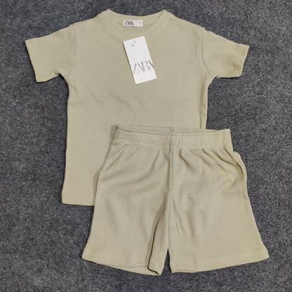 Zara Kids Waffle Knit Shorts-Tee Set - Pistachio Green
