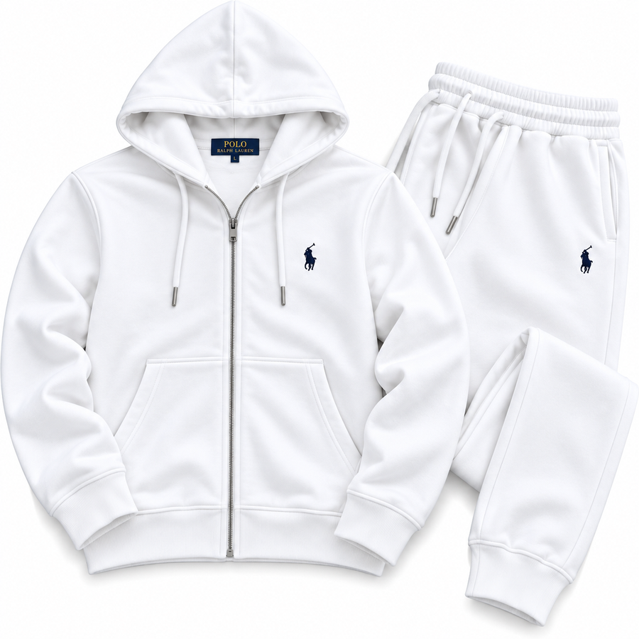 Polo Zipper Hood Tracksuit - White